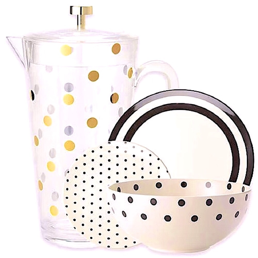 NWT KATE SPADE ♠️ Large Gold Polka Dot Water Jug Pitcher 2 qts
